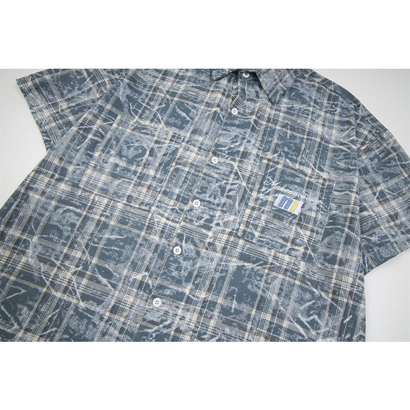 Marcas De Streetwear cleanfit tie-dye plaid short-sleeved shirt