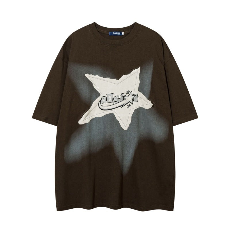 1990 Fashion T-Shirt Vintage Pentagram Embroidered T-Shirt Summer Short Sleeve T-Shirt