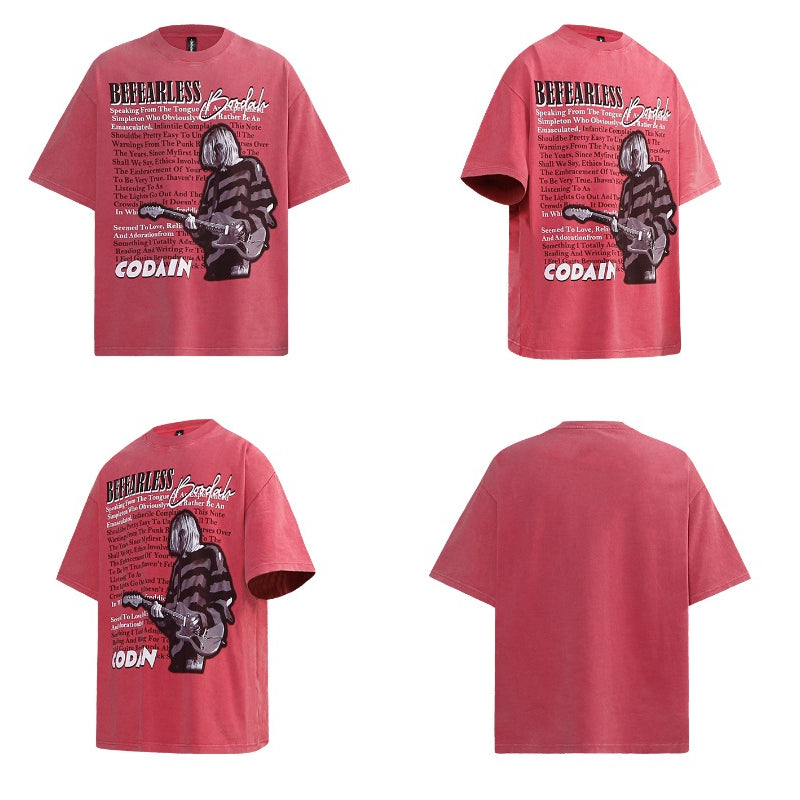 80s And 90s Vintage T Shirts Washing Water Old Rocker Short Sleeve T-Shirts