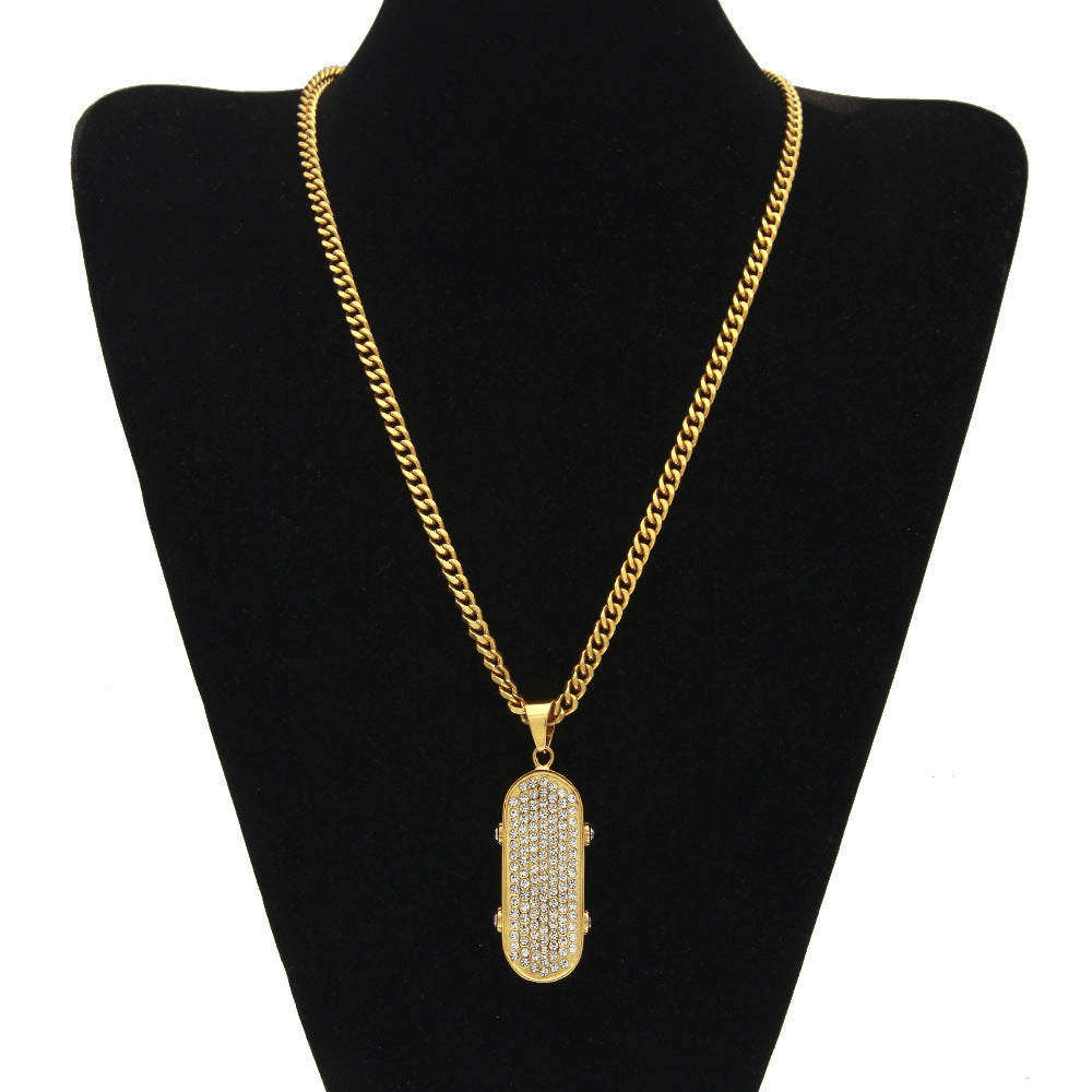 Jewelry Full Diamond Skateboard Pendant Necklace Royalty
