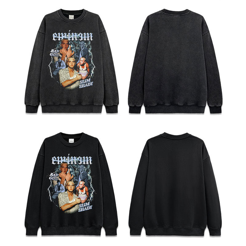 Marcas streetwear usa hip hop Eminem print crew neck sweater