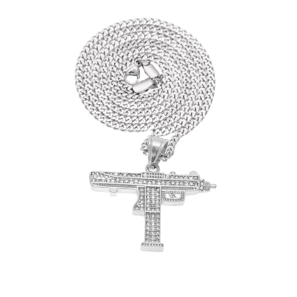 Jewelry Hip Hop Diamond Submachine Gun Pistol Machine Gun Pendant Necklace apper Dog Tags Armament
