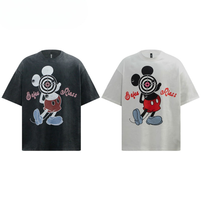 80s And 90s Vintage T Shirts Vintage Washing Water Old Fun Cartoon Short Sleeve T-Shirts