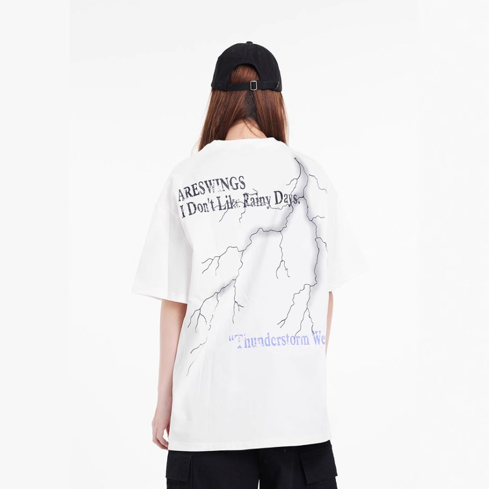 Nostalgia T Shirts Vintage Lightning Print Crew Neck Short Sleeves