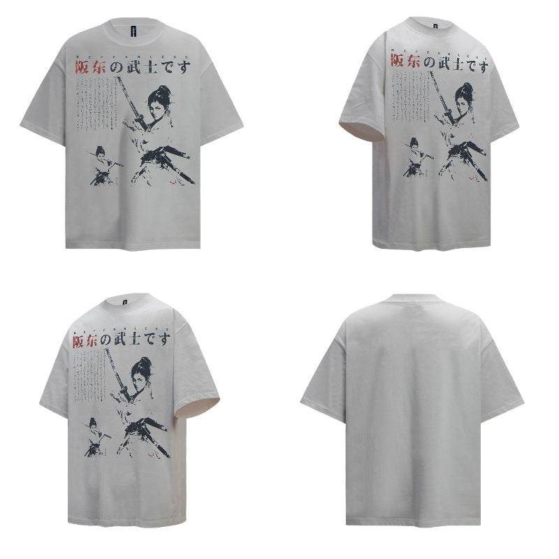80s And 90s Vintage T Shirts Vintage Washing Water Old Samurai Short Sleeve T-Shirts