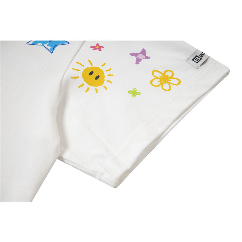 Casual Street Wear Summer Cartoon Graffiti Print Short Sleeve T-Shirt