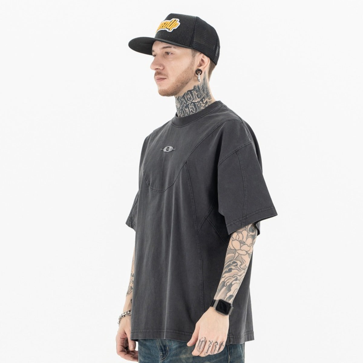 Vintage College Shirts Summer, Vintage Wash Embroidered Short Sleeve T-Shirts