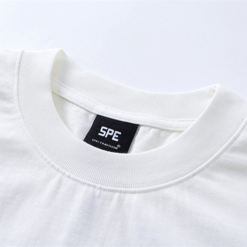 Y2K mens shirt washed screen print watermark white T-shirt