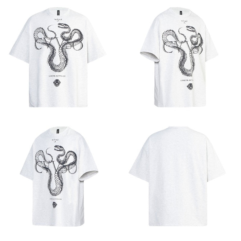 80s And 90s Vintage T Shirts Vintage Wash Snake Bones Short Sleeve T-Shirt