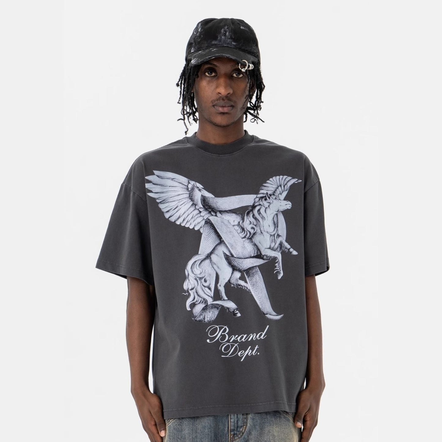 Vintage College Shirts Pegasus Print Summer Short Sleeve T-Shirt