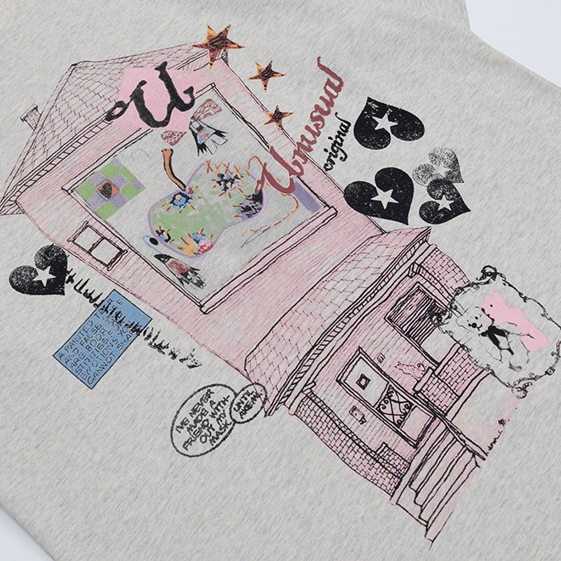 90s West Coast Hip Hop Fashion T Shirts Pink Bear Home Short Sleeve T-Shirt
