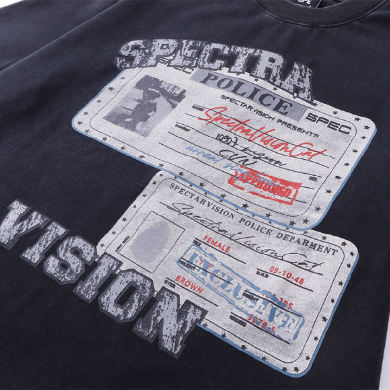 Y2K mens shirt washed screen print watermark white T-shirt