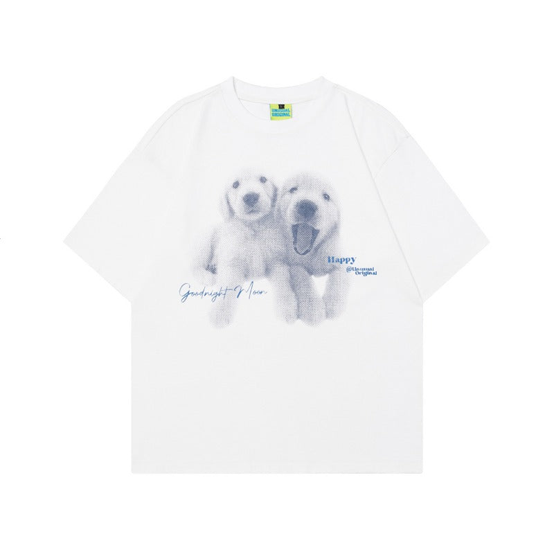 90s West Coast Hip Hop Fashion T Shirts Retro Fun Cute Puppy Short Sleeve T-Shirt
