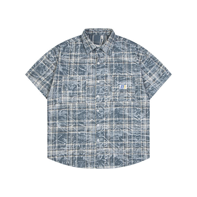 Marcas De Streetwear cleanfit tie-dye plaid short-sleeved shirt