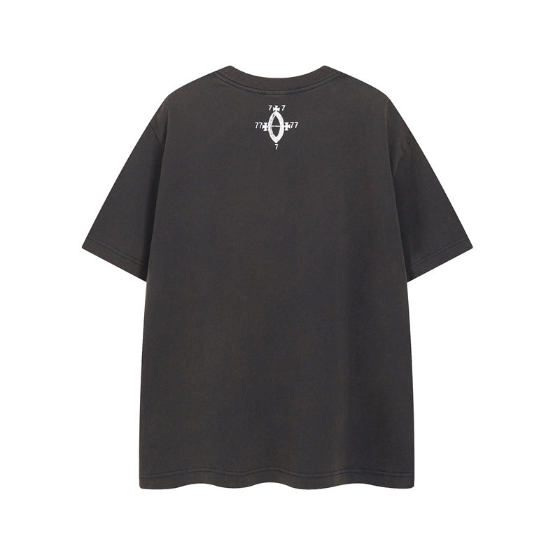 Y2K mens shirt loose casual round neck half sleeve top