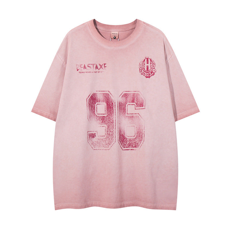 Y2K mens shirt washed network offset cloth embroidery T-shirt
