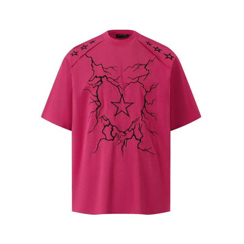 Casual Street Wear Vintage Lightning Pentagram Print Short Sleeve T-Shirt