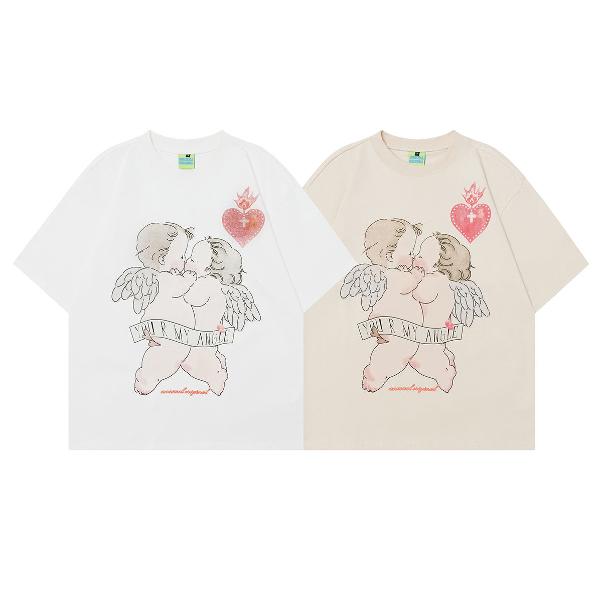 Unisex T-shirts Summer Vintage Cartoon Angel Men's Loose Short Sleeve T-Shirt
