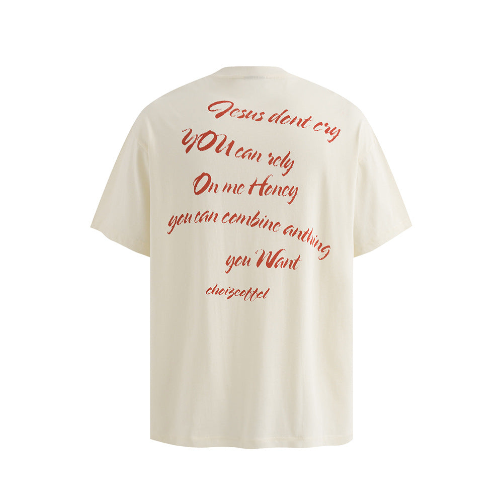 Nostalgia T Shirts Vintage Letter Print Loose Short Sleeve T-Shirt