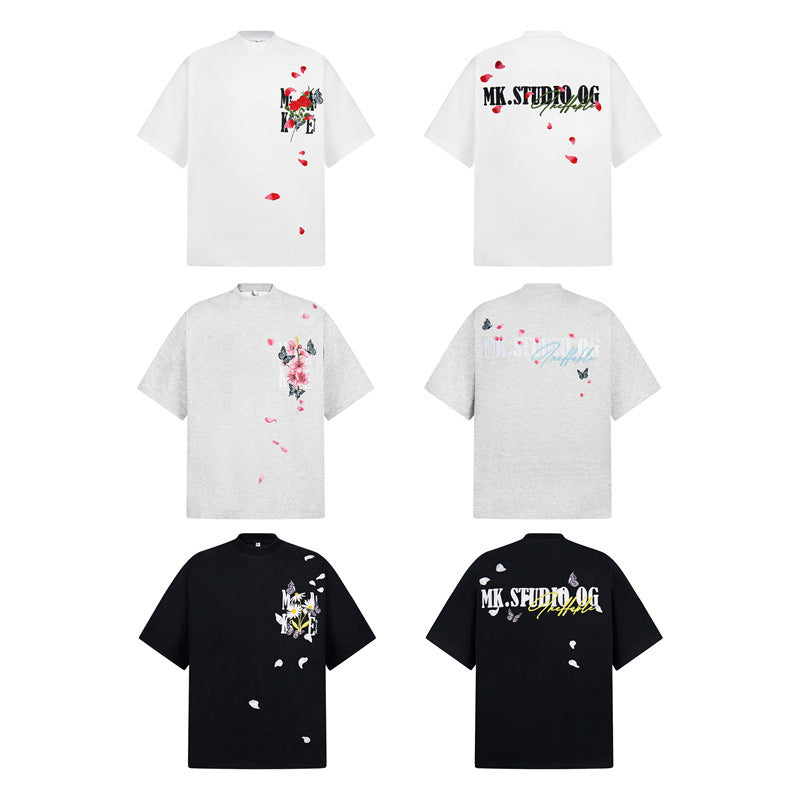 Casual Street Wear Vintage Embroidered Floral Short Sleeve T-Shirt
