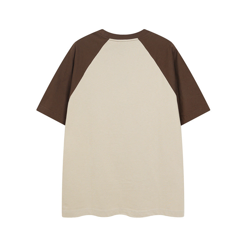 Y2K mens shirt washed spray-painted letter stitching retro loose round neck short-sleeved T-shirt
