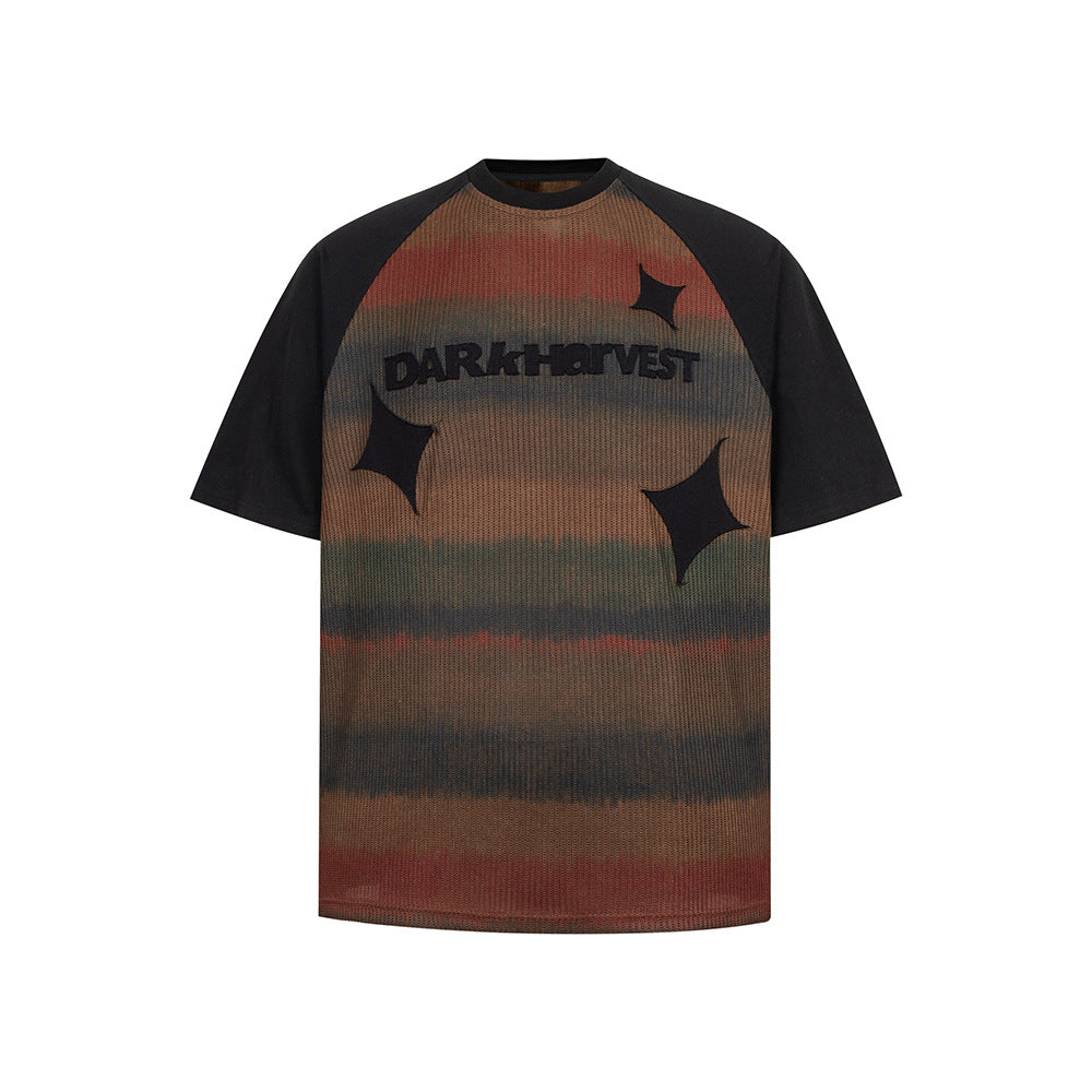 Vintage Usa Shirt Striped Knitted Short Sleeve Retro T-Shirt
