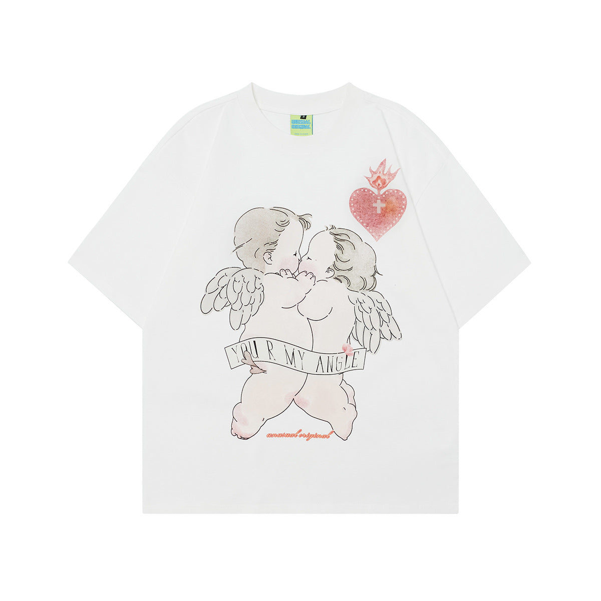 Unisex T-shirts Summer Vintage Cartoon Angel Men's Loose Short Sleeve T-Shirt
