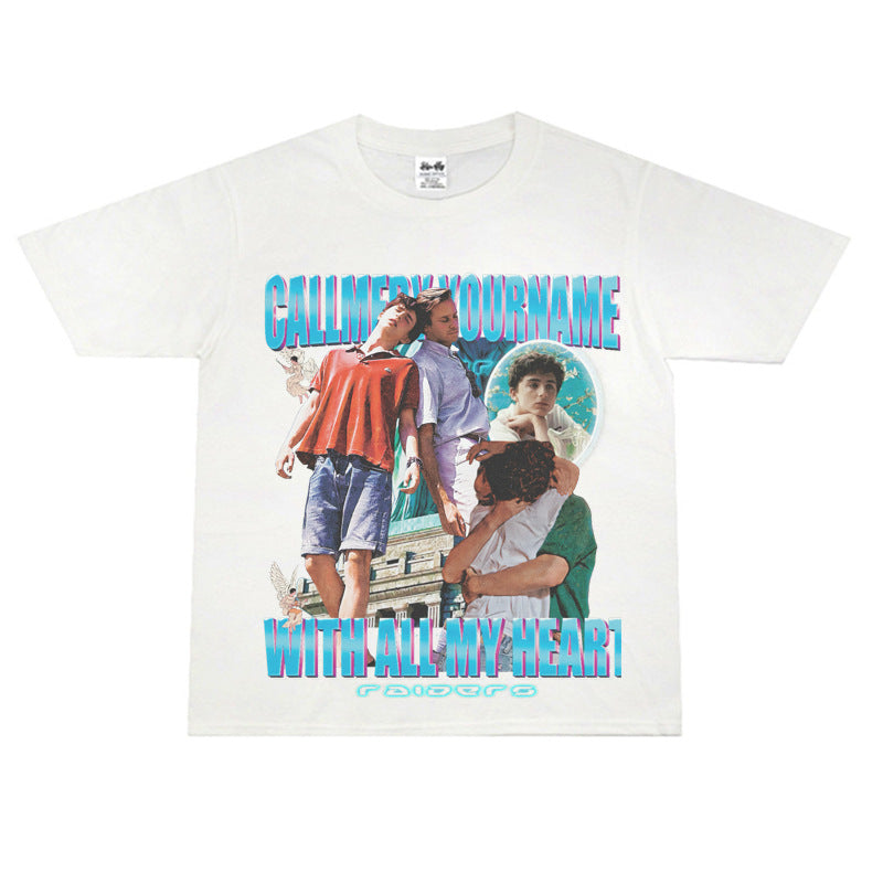 Film Star T Shirt Loose Heavy Retro Street American T-shirt Men and Women