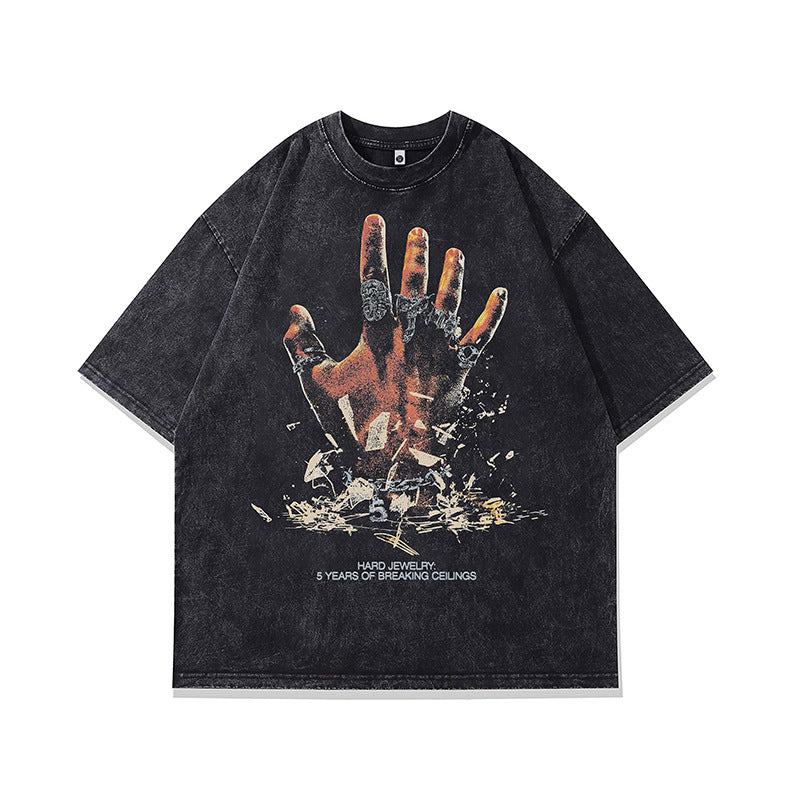Ropa Vintage Hombre Vintage Finger Hip Hop Print Short Sleeve T-Shirt