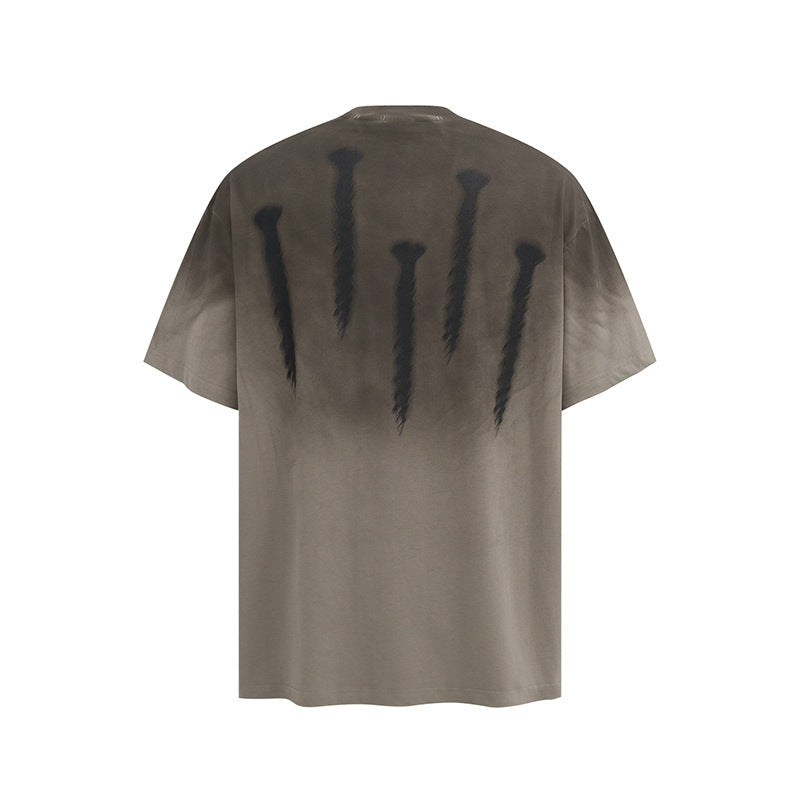 Vintage Usa Shirt Retro Iron Nail Print gradual change washed do old short sleeve T-shirt