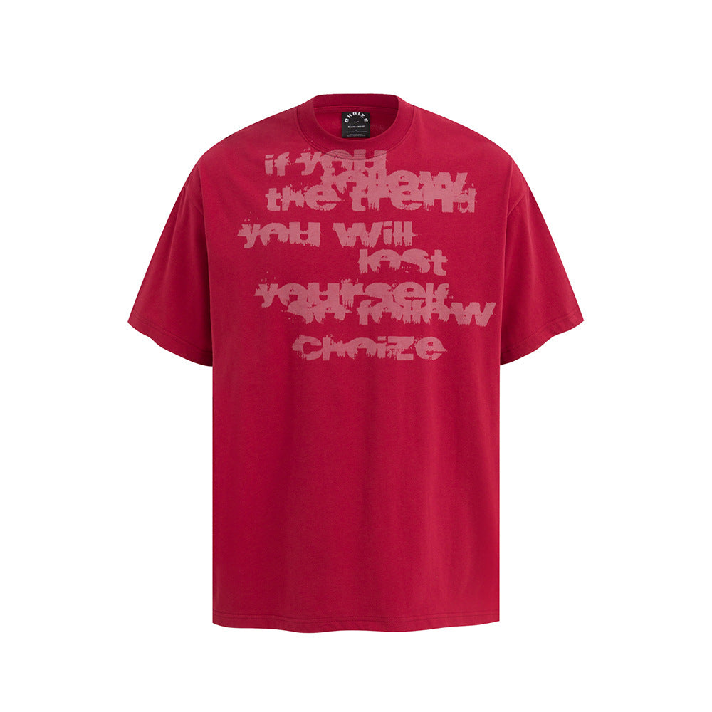Nostalgia T Shirts Vintage Washed Old Alphabet Short Sleeve T-Shirts