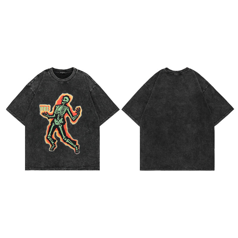60s Style T Shirts Summer Hip Hop T-Shirt Short Sleeve Skull Print