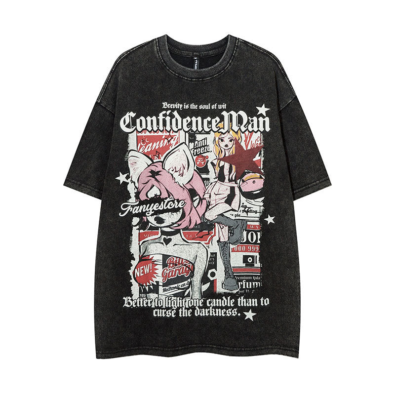 Vintage Tišö Rt Vintage Anime Printed Short Sleeve T-Shirt