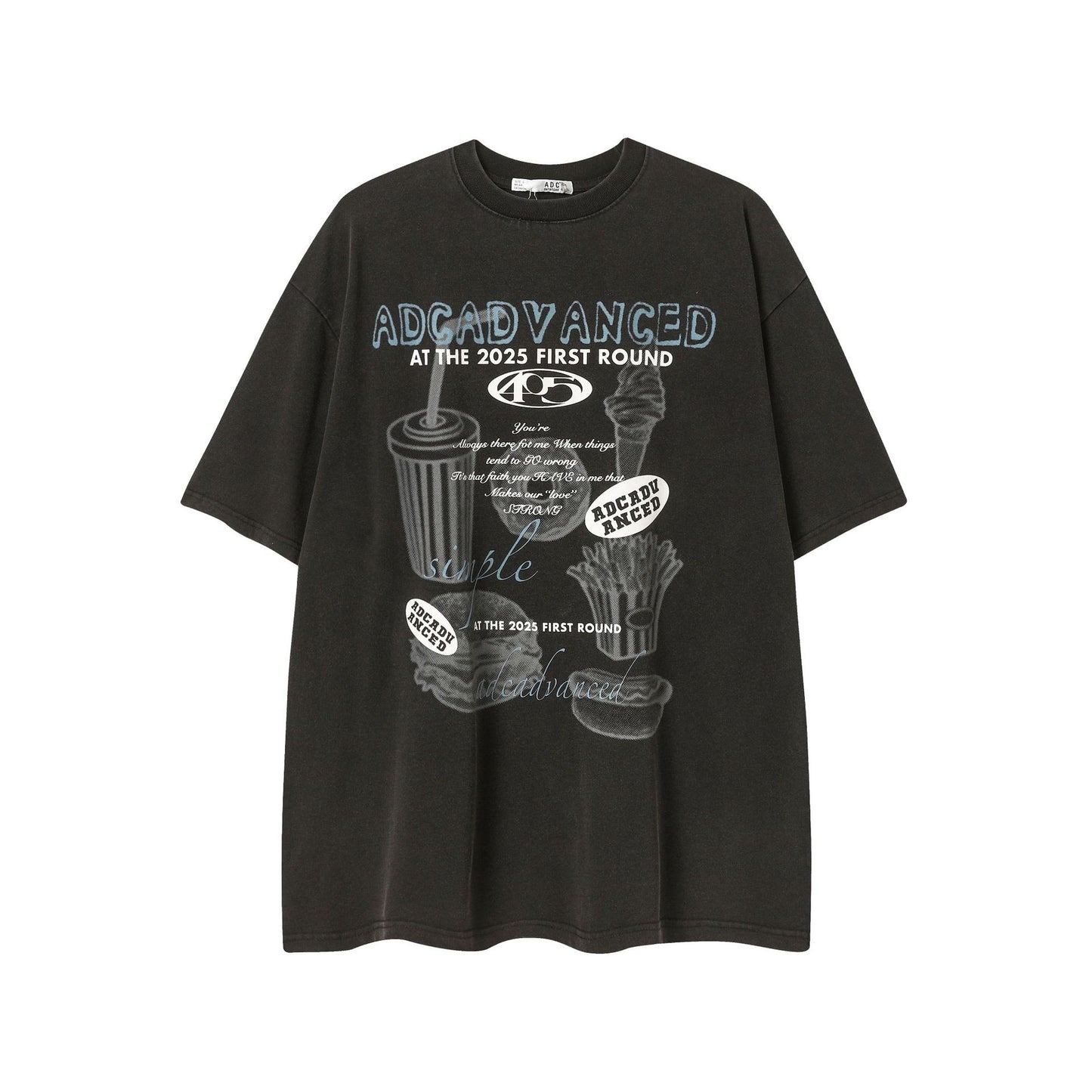 Hustle vintage summer vintage burger fries print short sleeve t-shirt