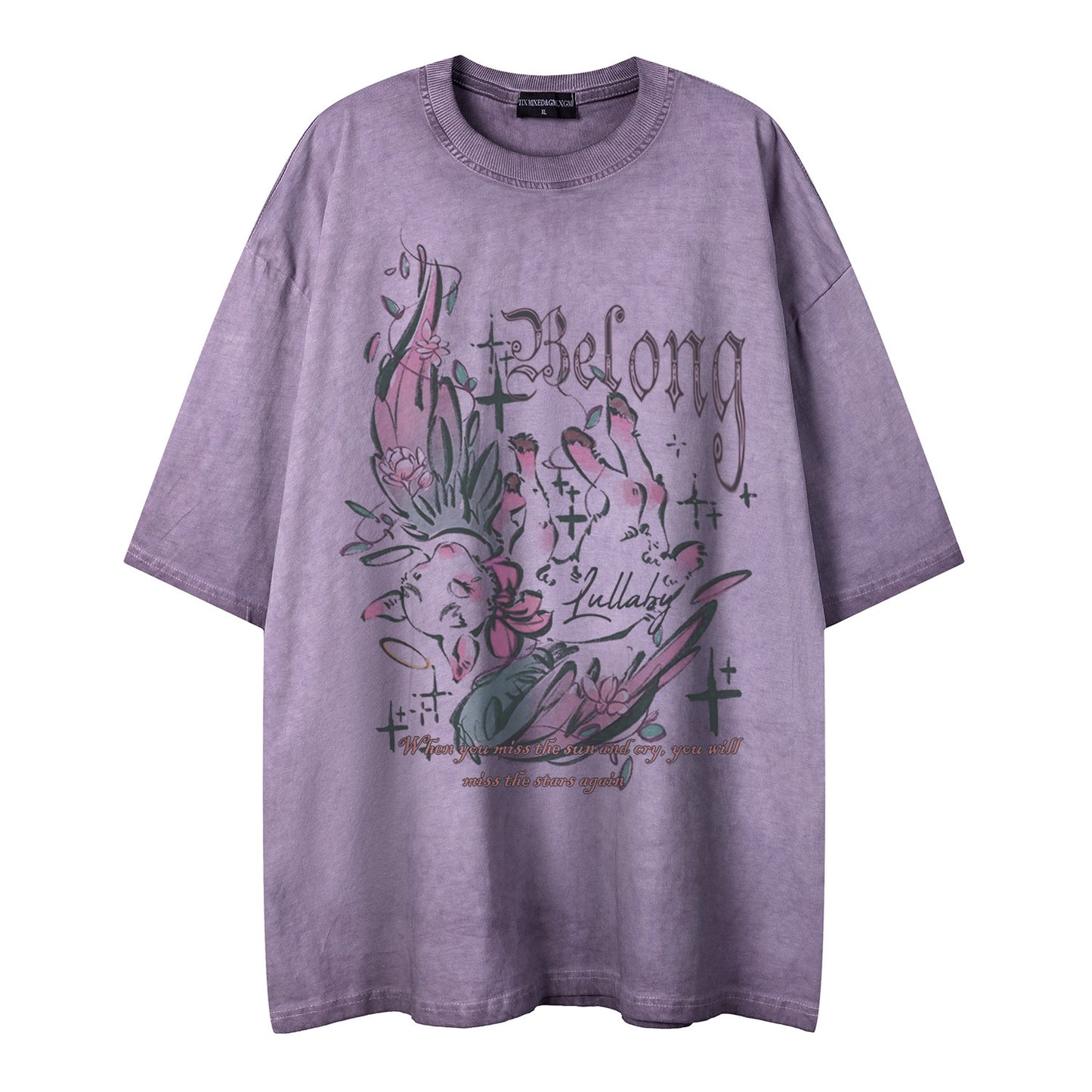 US drip outfits summer vintage deer print casual loose short sleeve T-Shirts