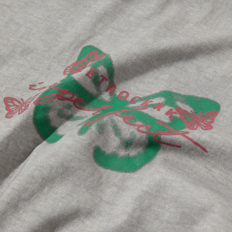Camisas Retros Butterfly Print Short Sleeve Casual Loose Sports T-Shirt