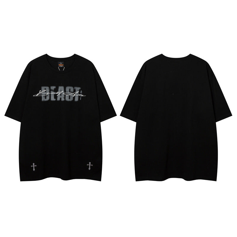 Y2K mens shirt retro crew neck t-shirt loose top
