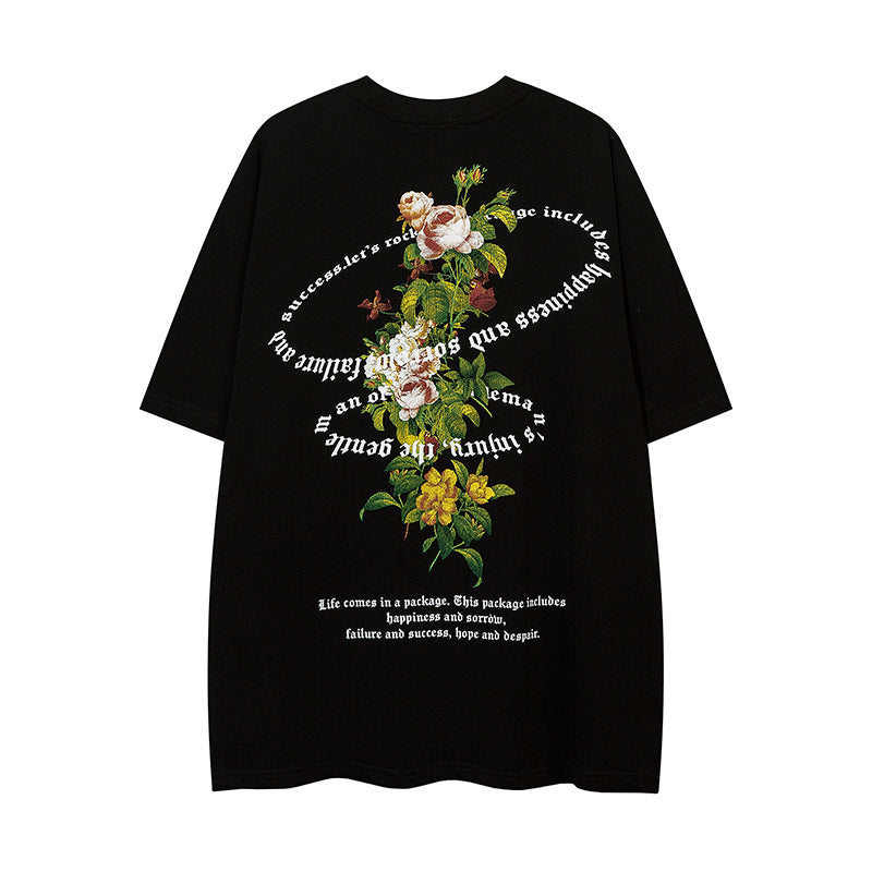 Vintage T Shirts Hip Hop Retro Floral Print Short Sleeve T-Shirt