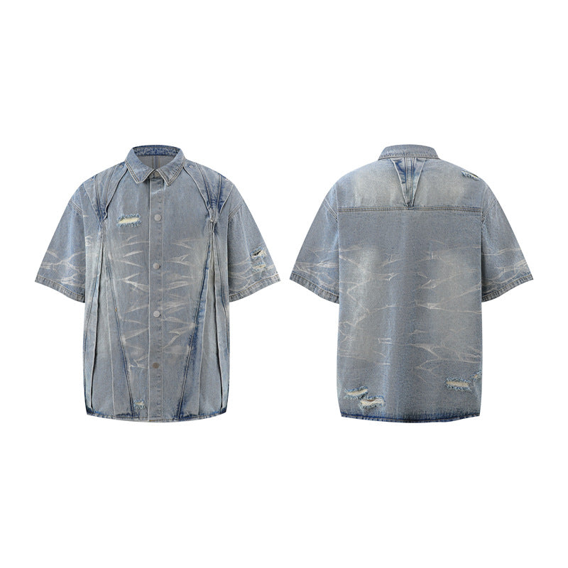 Hip Hop Shirts For Boys Summer Washed Jeans Hip Hop Denim