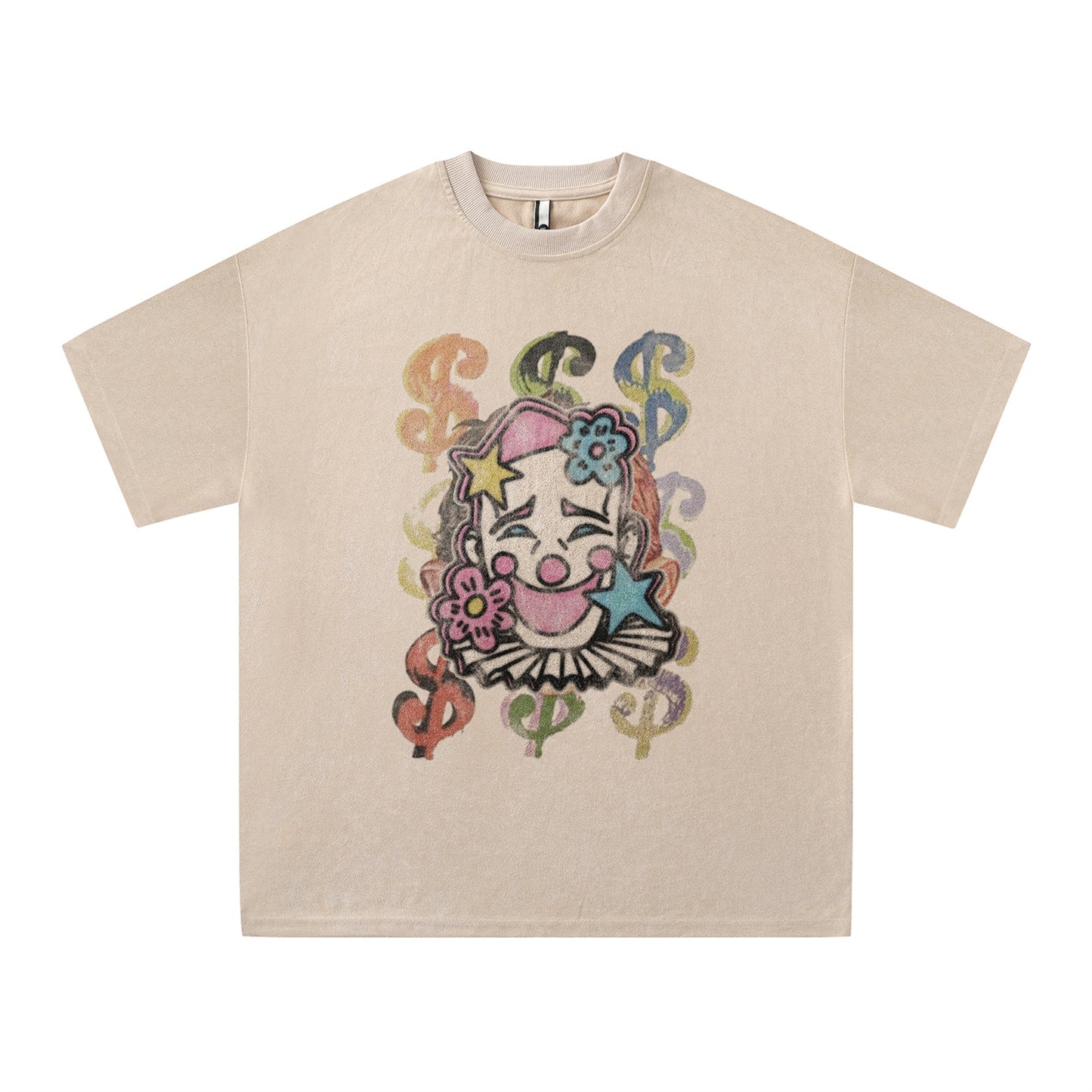 Distorted vintage clown print short sleeve t-shirt summer top