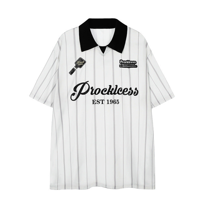 US drip outfits summer vintage lapel casual loose short sleeve T-Shirts