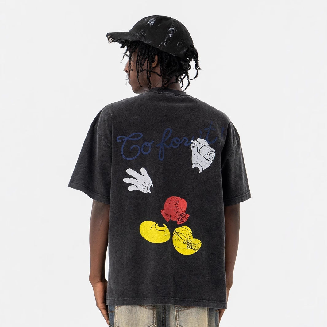 Vintage 90s Hip Hop Clothing Summer Cartoon Question Mark Washed Short Sleeve T-Shirt