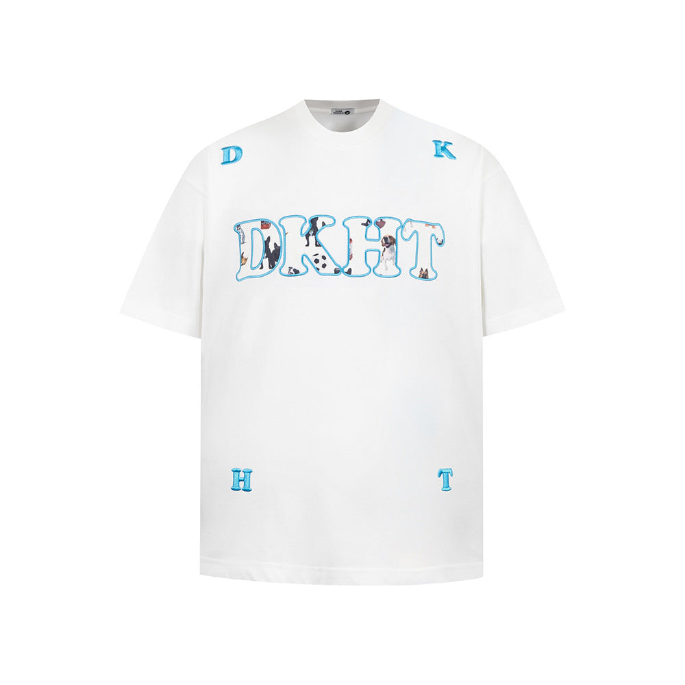 New York Hip Hop Style Puppy Embroidered Short Sleeve T-Shirt