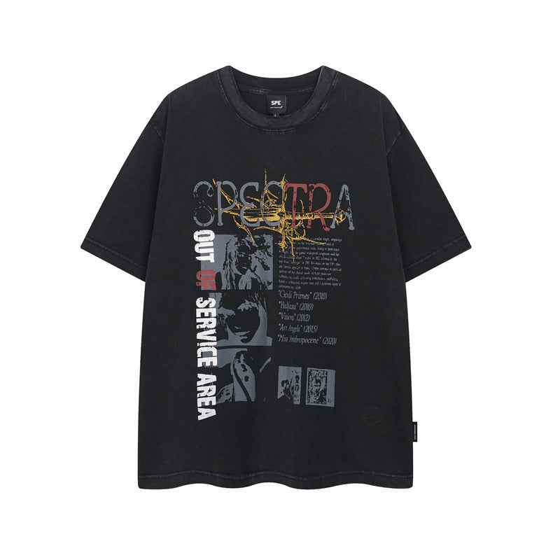 Y2k mens shirt retro blur character washed old short sleeve T-shirt