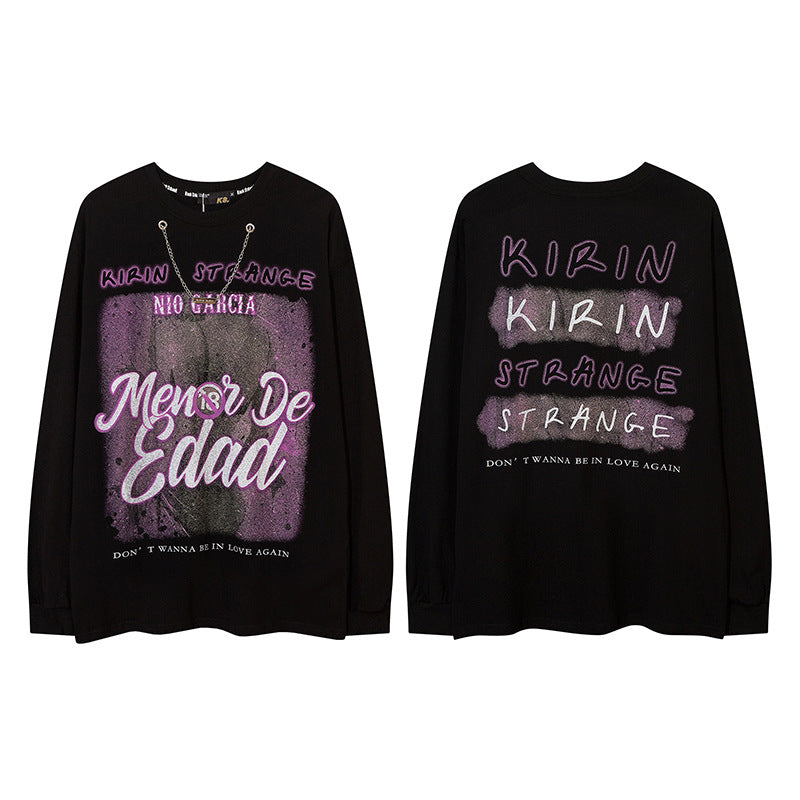 Vintage T Shirts Hip Hop Long Sleeve T-Shirt Vintage Oversize Hip Hop Loose