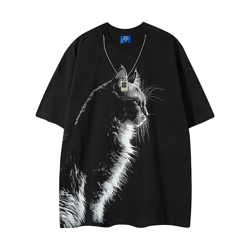 Nyc 1990 Shirt Retro Cat Print Short Sleeve T-Shirt