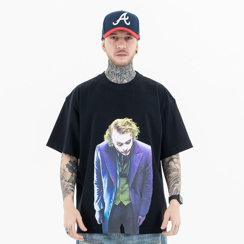 Vintage College Shirts Summer Gotham Joker Print Crew Neck Short Sleeve T-Shirt