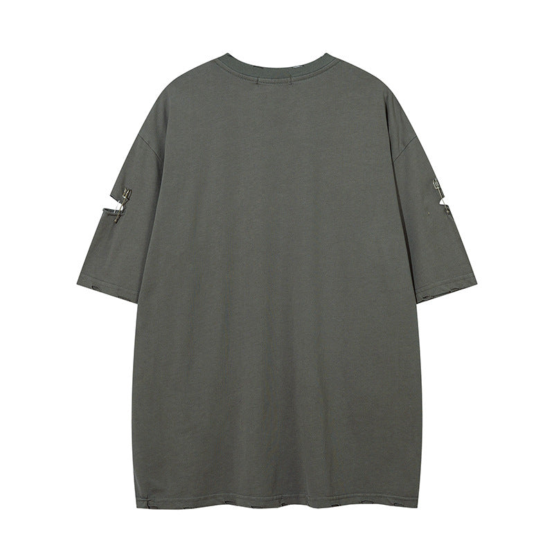 1990 Fashion T-Shirt Retro Old Ripped Short Sleeve T-Shirt