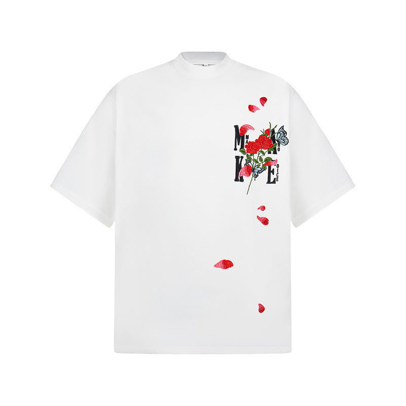 Casual Street Wear Vintage Embroidered Floral Short Sleeve T-Shirt