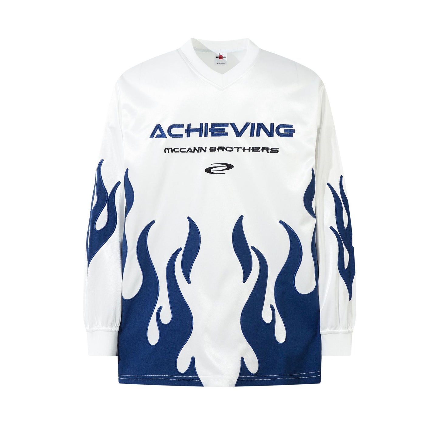 Racing oversized t shirt autumn, flame embroidered locomotive t-shirt long sleeve